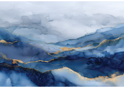 Фототапет Ефирни сини планини със златни акценти